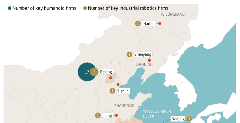 Robotics firms cluster in Beijing, Yangtze River and Pearl River Delta areas
