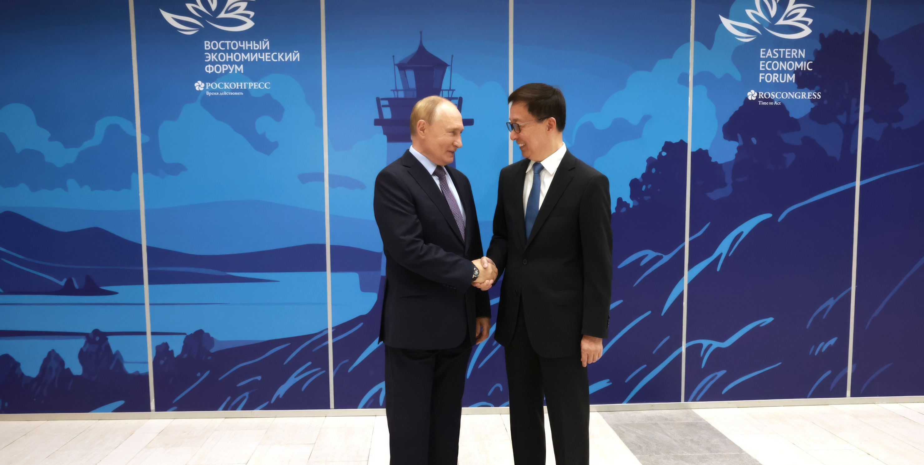 Russian President Vladimir Putin greets Chinese Vice President Han Zheng at the Eastern Economic Forum in Vladivostok, Russia on September 4, 2024