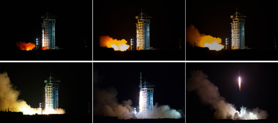 his combined photo shows China launching the world's first quantum satellite on top of a Long March-2D rocket from the Jiuquan Satellite Launch Center in Jiuquan, northwest China's Gansu Province, Aug. 16, 2016. 