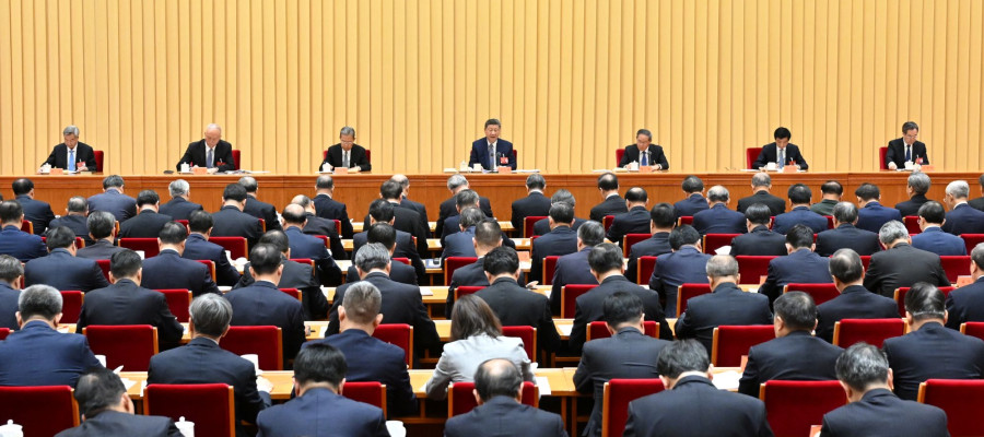 Xi Jinping delivers a speech at the annual Central Economic Work Conference in Beijing in December 2025.