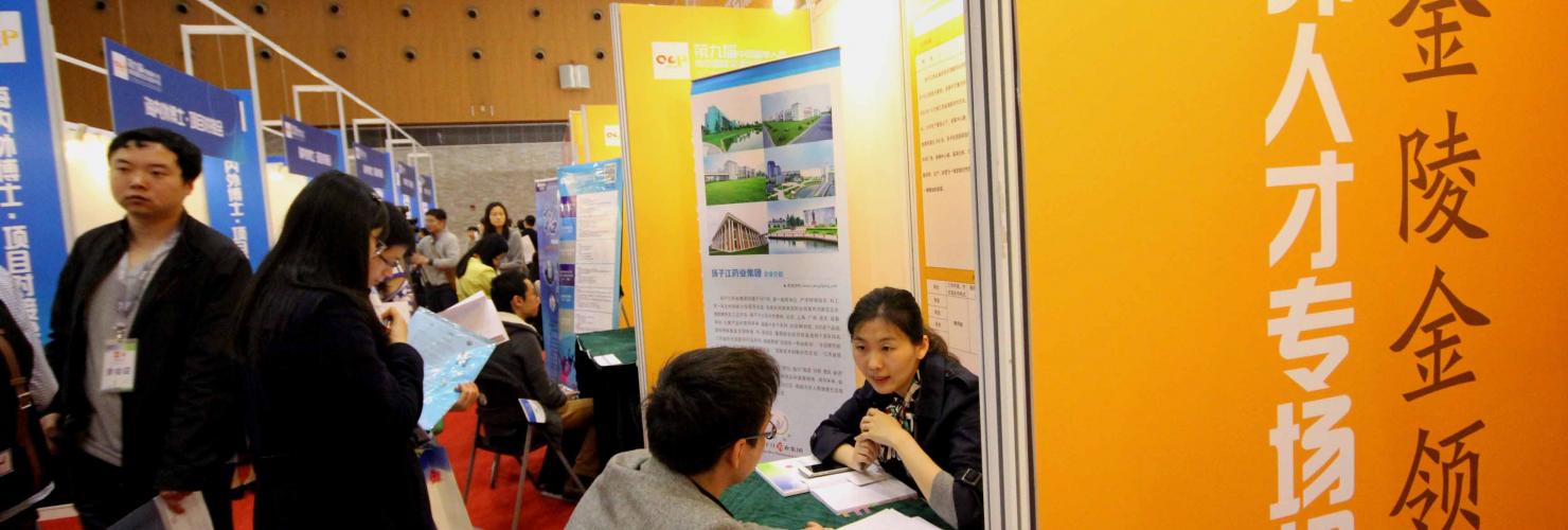Chinese overseas students at a job fair for returnees in Nanjing, Jiangsu. The government uses monetary and other incentives to woe them to return to China. 