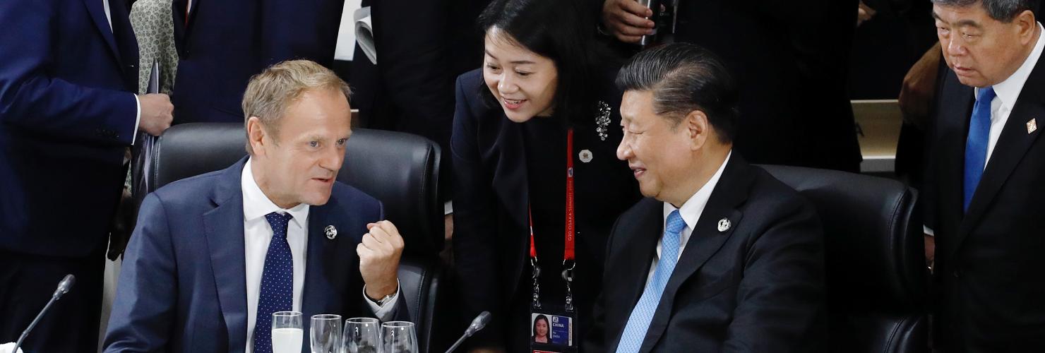 Donald Tusk, President of the European Council, and Xi Jinping, President of China, at the G20 meeting in Osaka on June 28, 2019. 