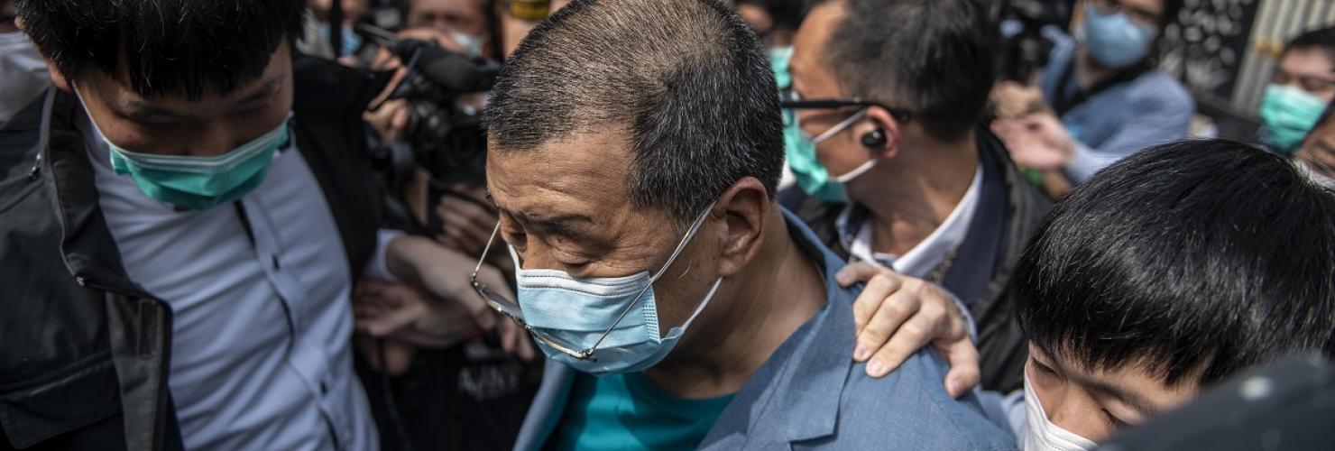 Der Hongkonger Medientycoon Jimmy Lai bei seiner Festnahme am 18. April in Hongkong. 