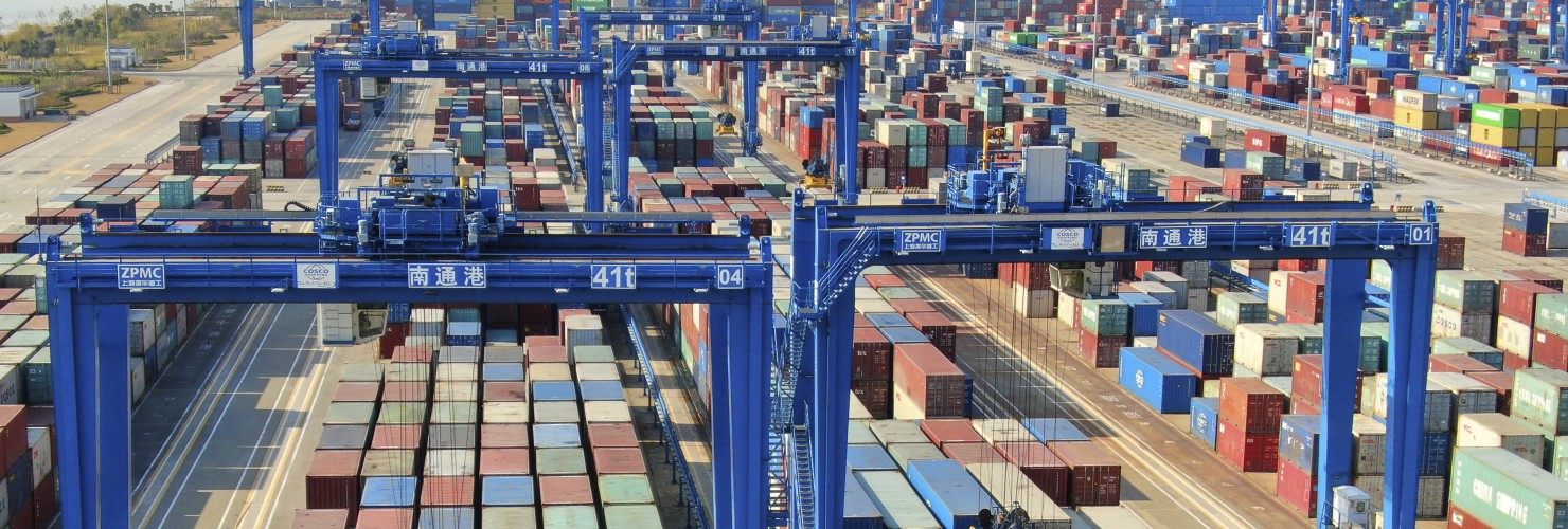 A container port is pictured in Nantong in eastern China's Jiangsu province