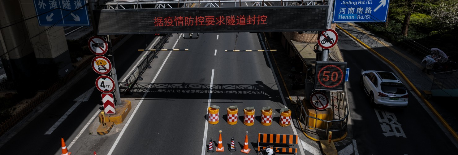 Entrance of tunnel leading to Shanghai Pudong after traffic restrictions amid the lockdow