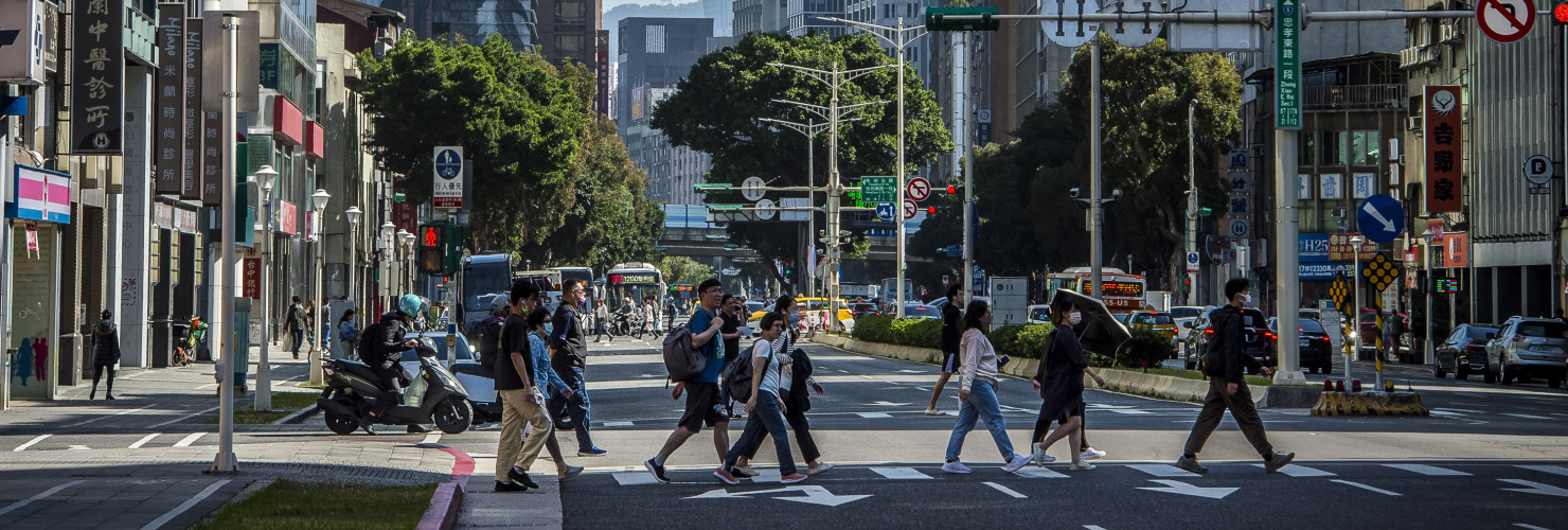 Passersby walk in downtown Taipei, Taiwan