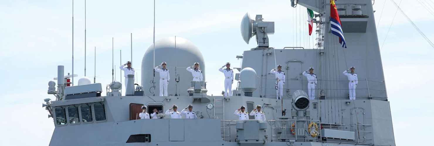 Gulf Of Oman, Indian Ocean, Iran: Navy ships engage in military exercises during joint drills conducted by Iran, Russia, and China in the Gulf of Oman.