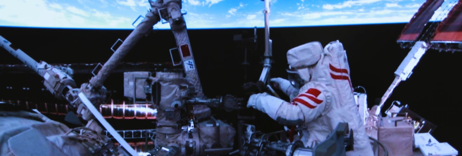 Beijing Aerospace Control Center shows Shenzhou-20 astronaut Chen Zhongrui performing extravehicular activities outside China's orbiting space station on June 26, 2025.