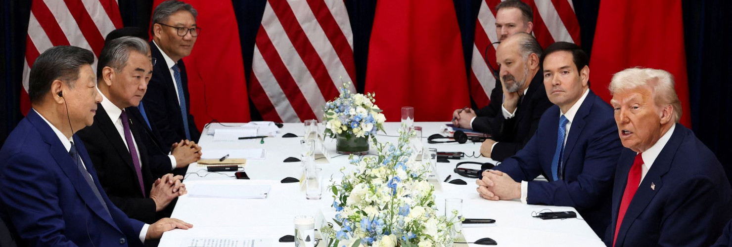 U.S. President Donald Trump, accompanied by U.S. Secretary of State Marco Rubio and U.S. Secretary of Commerce Howard Lutnick, attends a bilateral meeting with Chinese President Xi Jinping, accompanied by Chinese Foreign Minister Wang Yi, at Gimhae International Airport, on the sidelines of the Asia-Pacific Economic Cooperation (APEC) summit, in Busan, South Korea, October 30, 2025.