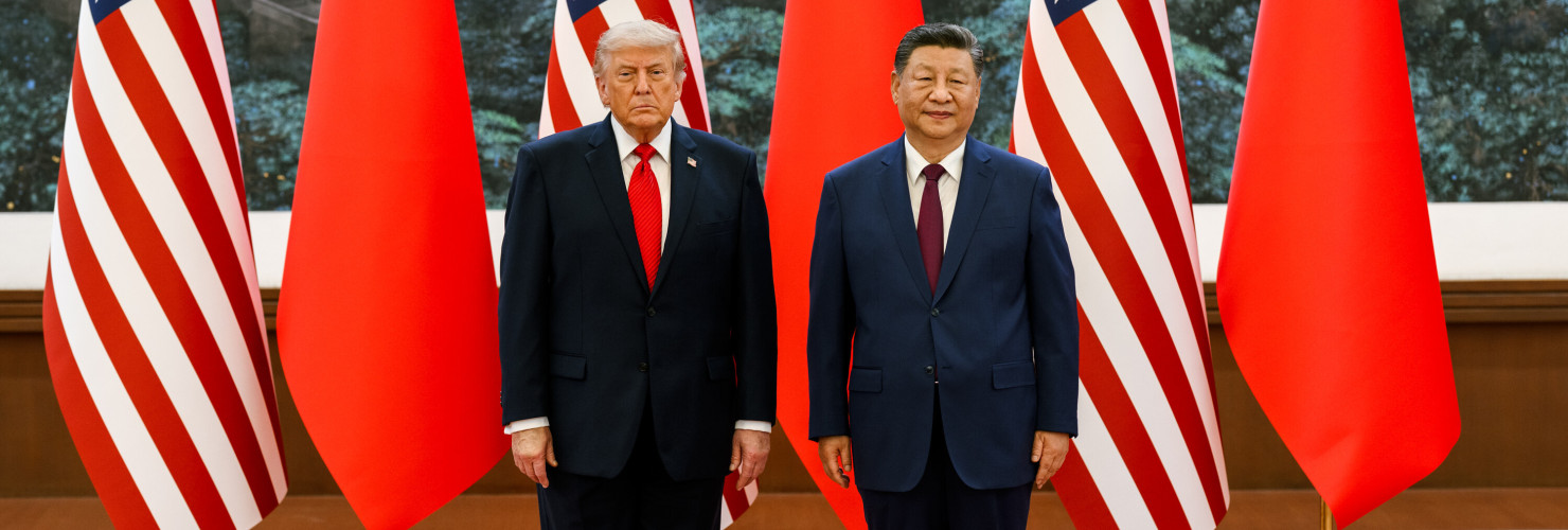 US President Donald Trump participates in a welcoming ceremony with Chinese President Xi Jinping at the Great Hall of the People in Beijing