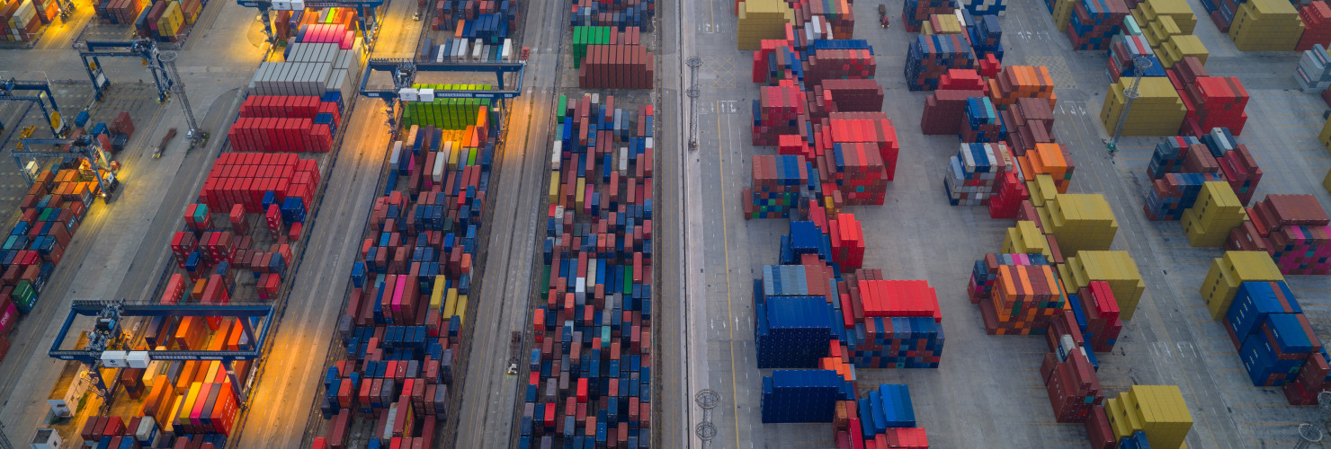 Containers piled up at the container terminal of Longtan Port Area, Nanjing Port, Nanjing City, Jiangsu Province, China