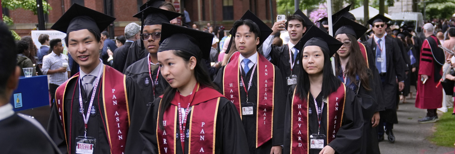 Students proceed through Harvard Yard during commencement ceremonies at Harvard University, Thursday, May 29, 2025, in Cambridge, Mass. 