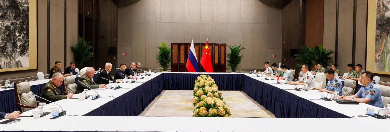 ndrei Belousov (3rd L front), Defence Minister of Russia, and his Chinese counterpart Dong Jun (3rd R front) hold a meeting on the sidelines of the SCO (Shanghai Cooperation Organisation) Meeting of Defence Ministers 