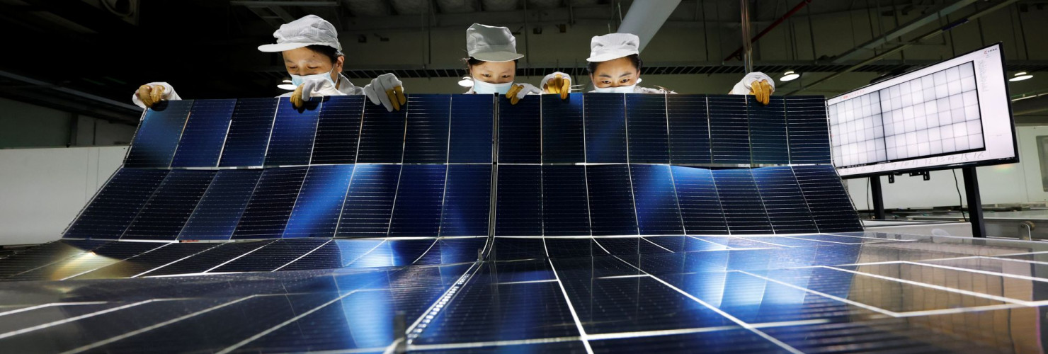 orkers are manufacturing photovoltaic module export products in the production workshop in Suqian City, Jiangsu Province, China on July 22, 2025.