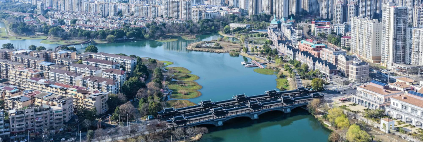 Cityscape along the Chuanzi River in Changde, March 11, 2026