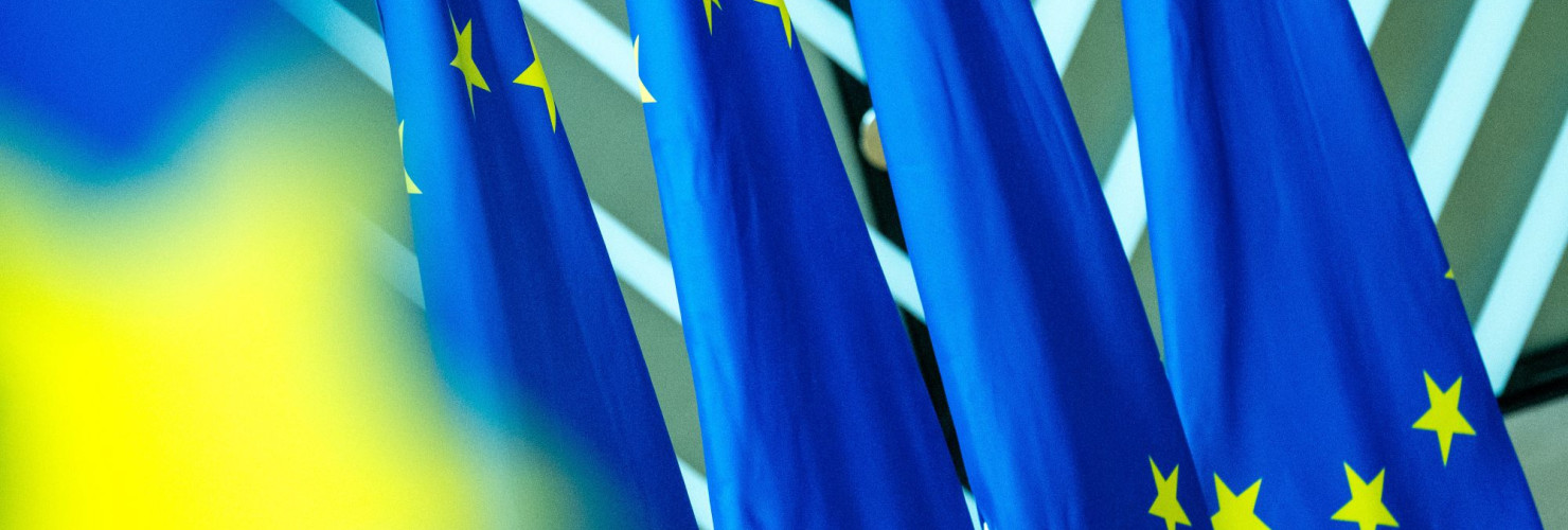 Flag during the Foreign Affairs Council meeting of Minister responsible for Trade of the European Union in the European Council in Brussels in Belgium on 14th of July 2025. 