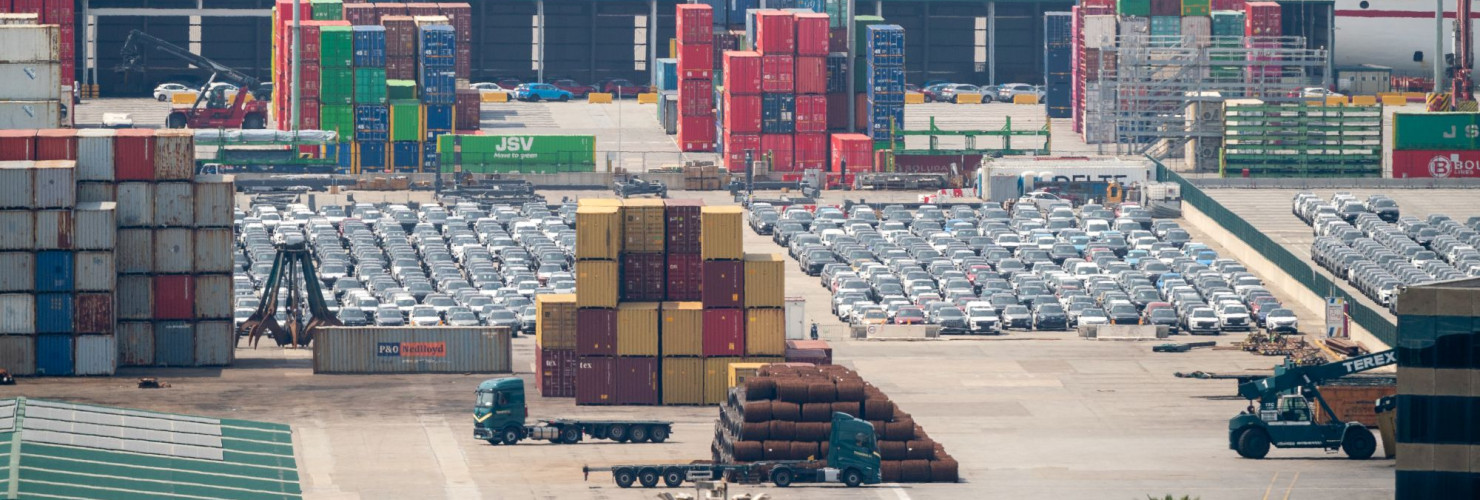 his photo taken on June 2, 2026, shows the view of the Port of Barcelona where cargo ships arrive with fleets of electric cars from China, in Barcelona, Spain.