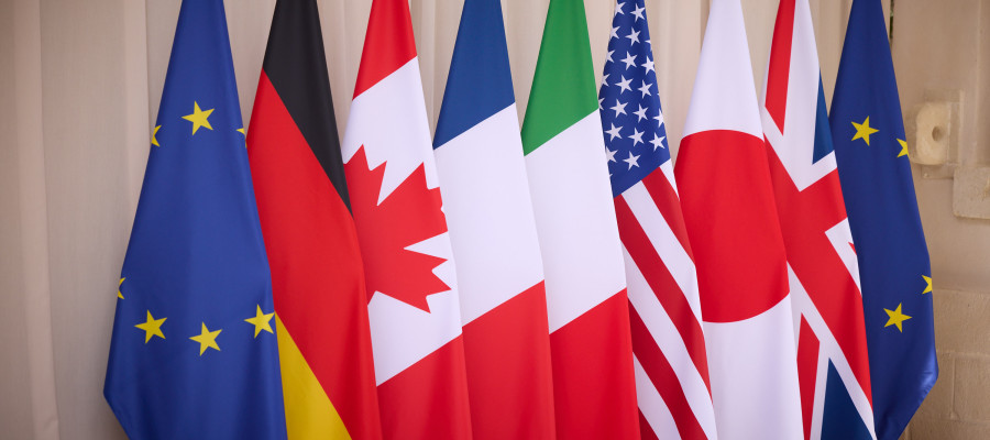 Flags of member countries of the European Council at the 50th G7 summit in Brindisi, Apulia, region of Italy on June 13, 2024.
