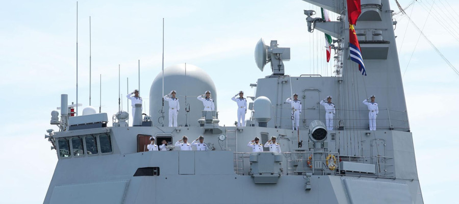 Gulf Of Oman, Indian Ocean, Iran: Navy ships engage in military exercises during joint drills conducted by Iran, Russia, and China in the Gulf of Oman.