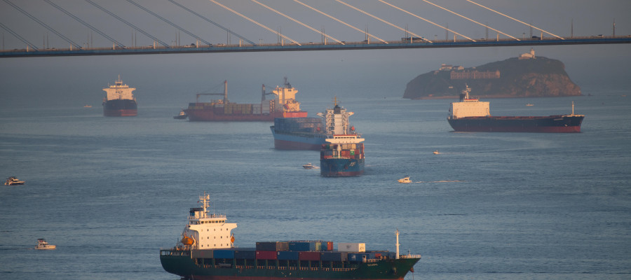  view from the Vladivostok Sea Commercial Port, the largest universal port in the entire Far Eastern region with an annual cargo turnover of more than 12.9 million tons in Vladivostok, Russia on August 08, 2024. 