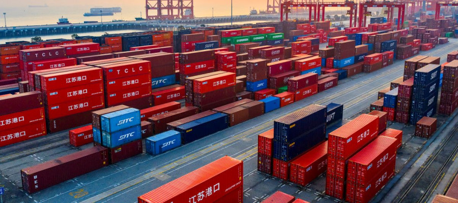Container parked in Taicang Port Area in Suzhou Port, Jiangsu Province, China on February 18, 2026