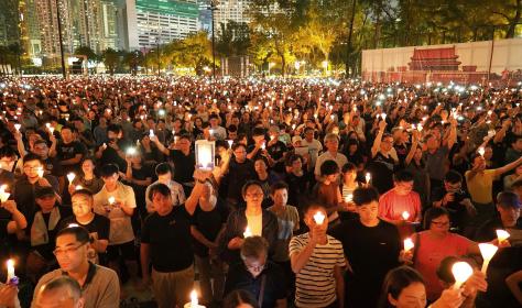 Candlelight vigil for Tiananmen victims in Hong Kong. 