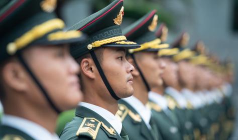 Chinese soldiers assemble in Macau to celebrate the 92nd anniversary of the founding of the PLA.