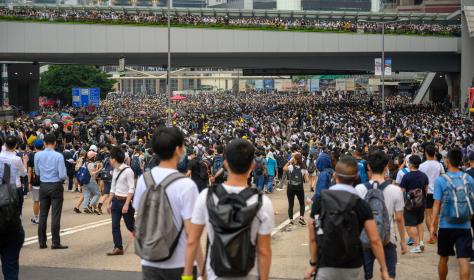  June 12, 2019: Anti-Extradition Bill Protest in Hong Kong. Protestors are surrounding HK Legislative Council building.