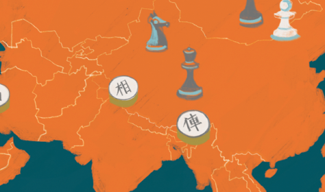 Illustration of a map and chess pieces