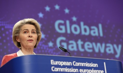  President of the European Commission Ursula von der Leyen talks to media at the end of the weekly EU Commission meeting, in the Berlaymont, the EU Commission headquarter on December 1, 2021 in Brussels, Belgium.
