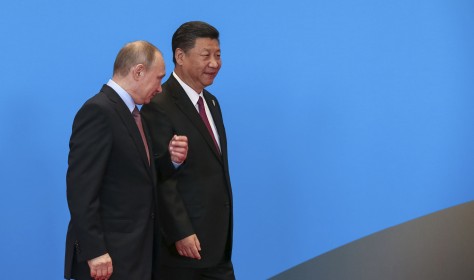 Chinese President Xi Jinping (R) walks with Russian President Vladimir Putin (L) during the welcome ceremony at Yanqi Lake during the Belt and Road Forum, in Beijing, China, 15 May 2017. The Belt and Road Forum runs from 14 to 15 May, which is expected to lay the groundwork for Beijing-led infrastructure initiatives aimed at connecting China with Europe, Africa and Asia.