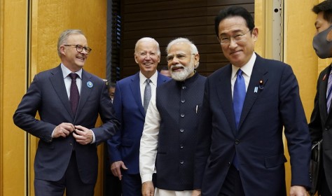 Anthony Albanese, Joe Biden, Narendra Modi are greeted by Fumio Kishida during his arrival to the Quad leaders summit at Kantei Palace