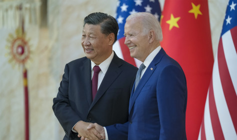 U.S. President Joe Biden, shakes hands with Chinese President Xi Jinping, left, before the start of their face-to-face bilateral meeting on the sidelines of the G20 Summit, November 14, 2022, in Bali, Indonesia.