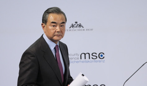  Chinese Foreign Minister Wang Yi makes a speech during the 56th Munich Security Conference at Bayerischer Hof