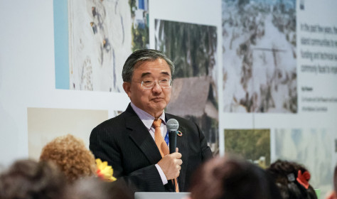 China Representative, Former Vice Minister of Foreign Affairs, Liu Zhenmin, speaks during a discussion panel in Alliance of Slamm Iceland States (AOSIS) Pavilion during the COP28, UN Climate Change Conference, held by UNFCCC in Dubai Exhibition Center, United Arab Emirates on December 3, 2023.
