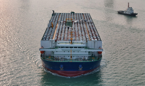  A car carrier loaded with cars for export leaves the port of Yantai, Shandong province, China, March 11, 2024.