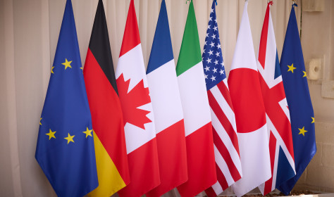 Flags of member countries of the European Council at the 50th G7 summit in Brindisi, Apulia, region of Italy on June 13, 2024.