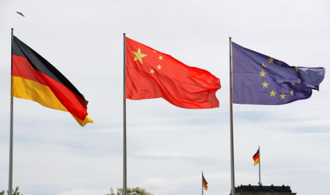 German, Chinese, EU flags