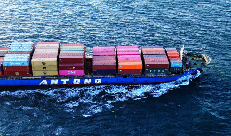  A cargo ship loaded with foreign trade containers sails out of the port of Qingdao in Shandong province, China on March 18, 2025.