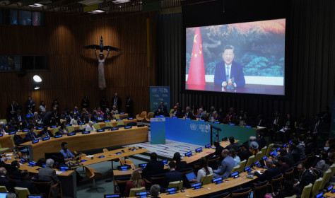 Chinese President Xi Jinping delivers a video speech to the United Nations Climate Summit 2025 held in New York on Sept. 24, 2025. 