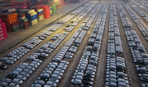 Cars parked in Nanjing Port in Nanjing City, Jiangsu Province, China