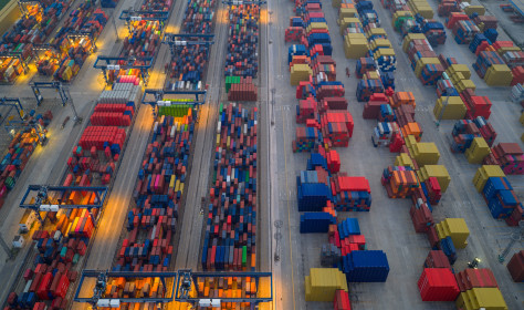 Containers piled up at the container terminal of Longtan Port Area, Nanjing Port, Nanjing City, Jiangsu Province, China
