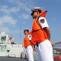 Chinese sailors during an open day event held by the South China Sea Fleet of the PLA Navy at a naval base in Sanya city, Hainan province.
