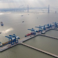 Aerial photo taken on Jan. 20, 2021 shows the operation area of Nantong Port in east China's Jiangsu Province.