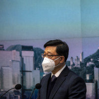 Hong Kong Chief Executive John Lee speaking during a press conference on January 31, 2023 in Hong Kong, China. 