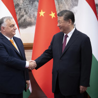 In this picture issued by the Hungarian Prime Minister's Press Office, Hungarian Prime Minister Viktor Orban, left, and Chinese President Xi Jinping shake hands before a meeting in Beijing, China, Monday, July 8, 2024. 