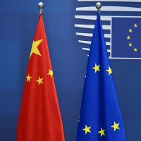 European Union and Chinese flags 