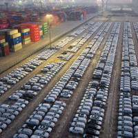 Cars parked in Nanjing Port in Nanjing City, Jiangsu Province, China