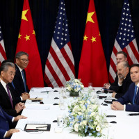 U.S. President Donald Trump, accompanied by U.S. Secretary of State Marco Rubio and U.S. Secretary of Commerce Howard Lutnick, attends a bilateral meeting with Chinese President Xi Jinping, accompanied by Chinese Foreign Minister Wang Yi, at Gimhae International Airport, on the sidelines of the Asia-Pacific Economic Cooperation (APEC) summit, in Busan, South Korea, October 30, 2025.