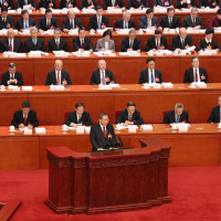 Premier Li Qiang presents the government's annual work report and the draft budget to the delegates during the fourth session of the 14thChina's National People's Congress (NPC)